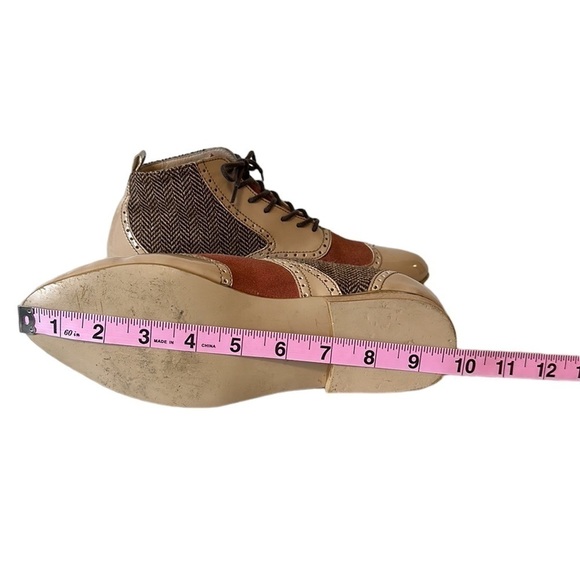 Dsign Step Leather With Broguing Herringbone Tweed Booties - Size US 6 - Picture 11 of 15